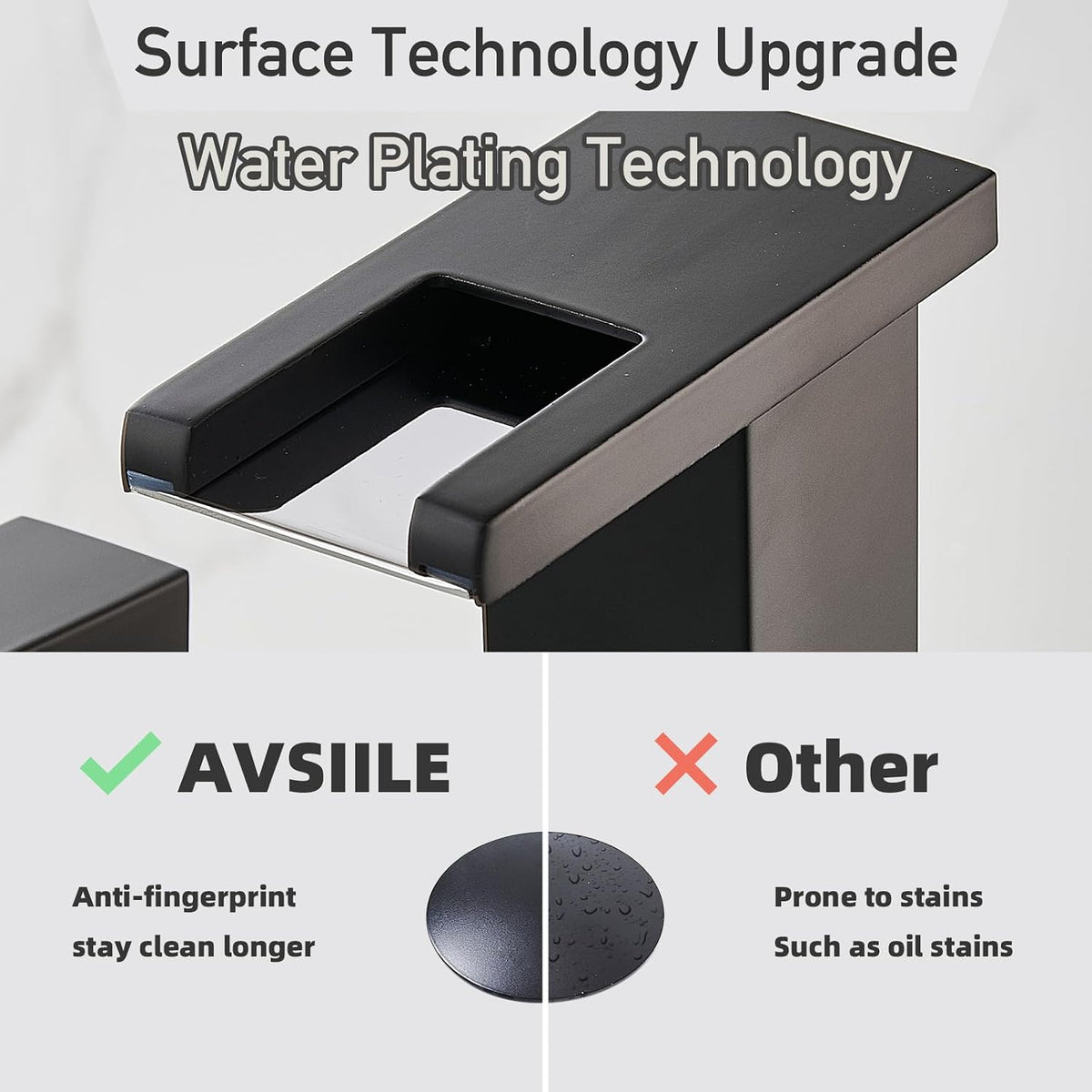 AVSIILE LED Bathroom Faucet 3 Hole, Matte Black Waterfall Bathroom Faucets