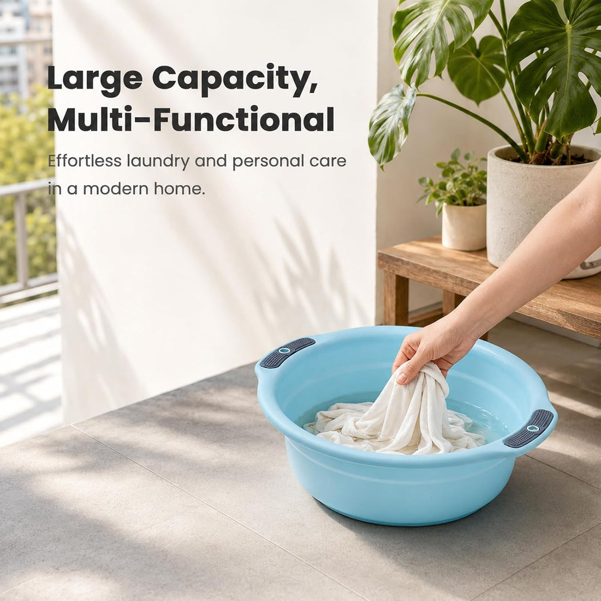 Round Wash Basin, Face Tub Plastic Large Capacity Washbasin Stackable Camping Dishpan for Home Kitchen Outdoor Indoor (12.8 * 3.9 * 9.1in)