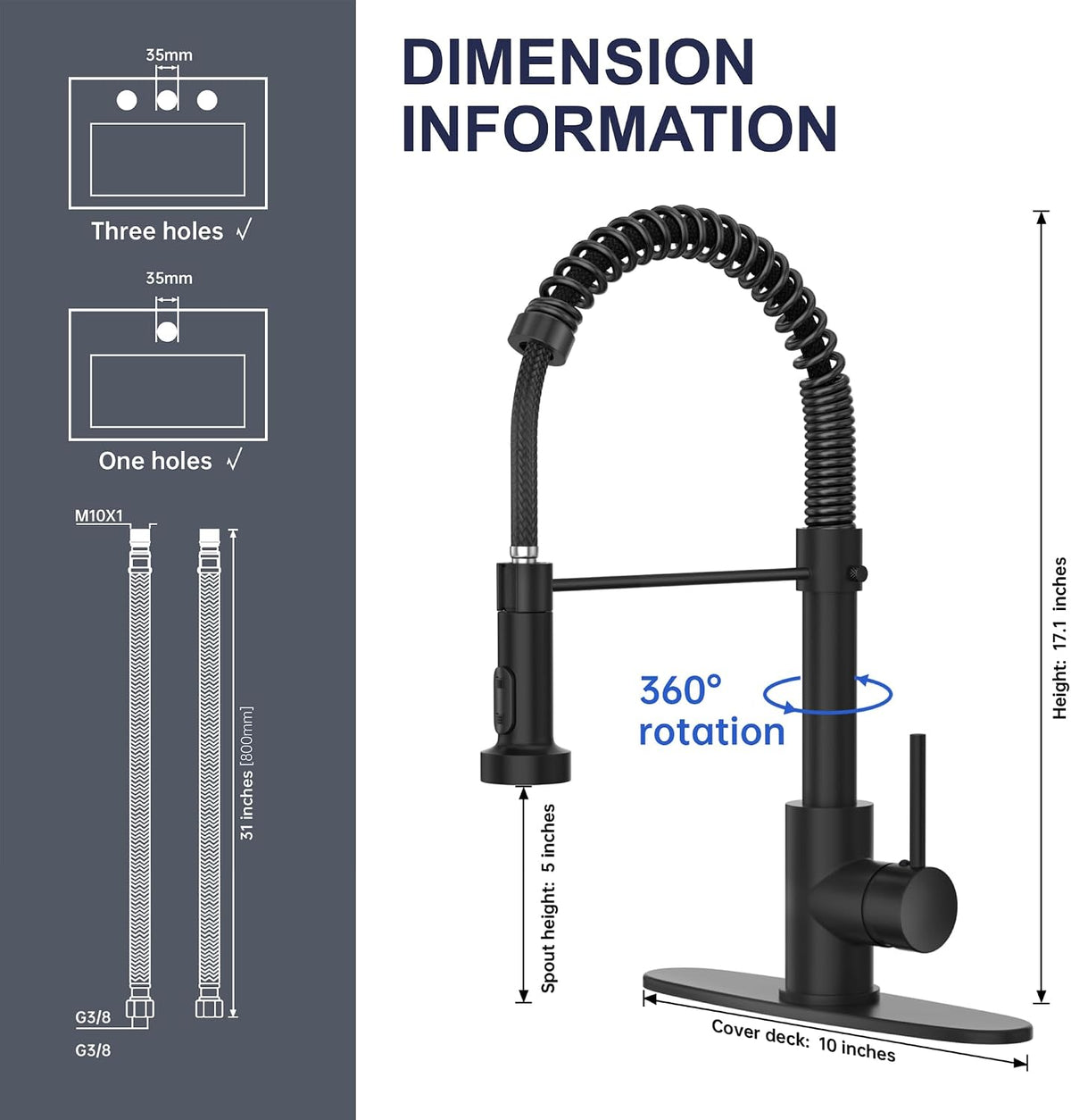 Black Kitchen Faucet with Pull-Down Spray, Single-Handle Stainless Steel