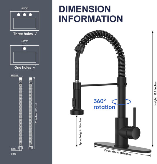 Black Kitchen Faucet with Pull-Down Spray, Single-Handle Stainless Steel