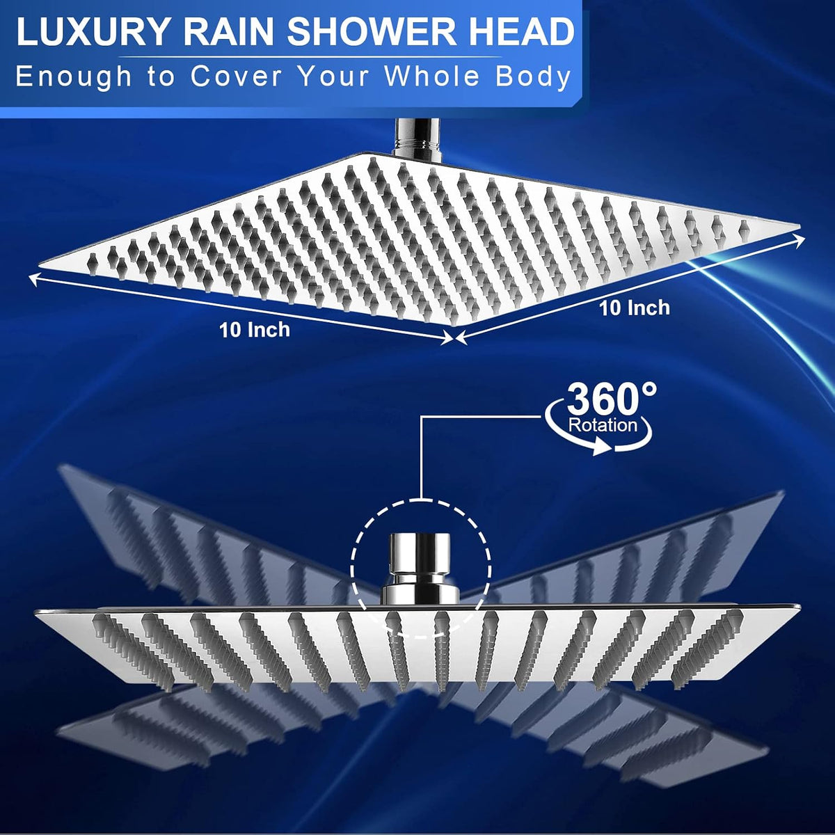 10 Inch Rain Shower Head Square High Pressure Ceiling or Wall Mount