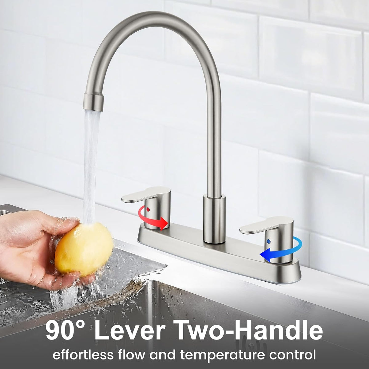 Kitchen Faucet 8 Inch Centerset Brushed Nickel 2-3 Hole Without Sprayer