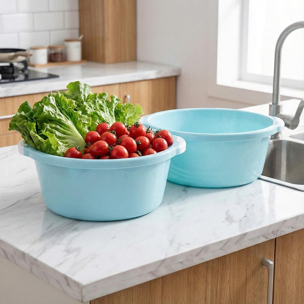Zerodeko 2 Pack Plastic Wash Basin 13.58 X 12.20 X 4.72 in Household Washbasin for Bathroom Kitchen Foot Washing Anti-Slip Bottom Easy to Carry