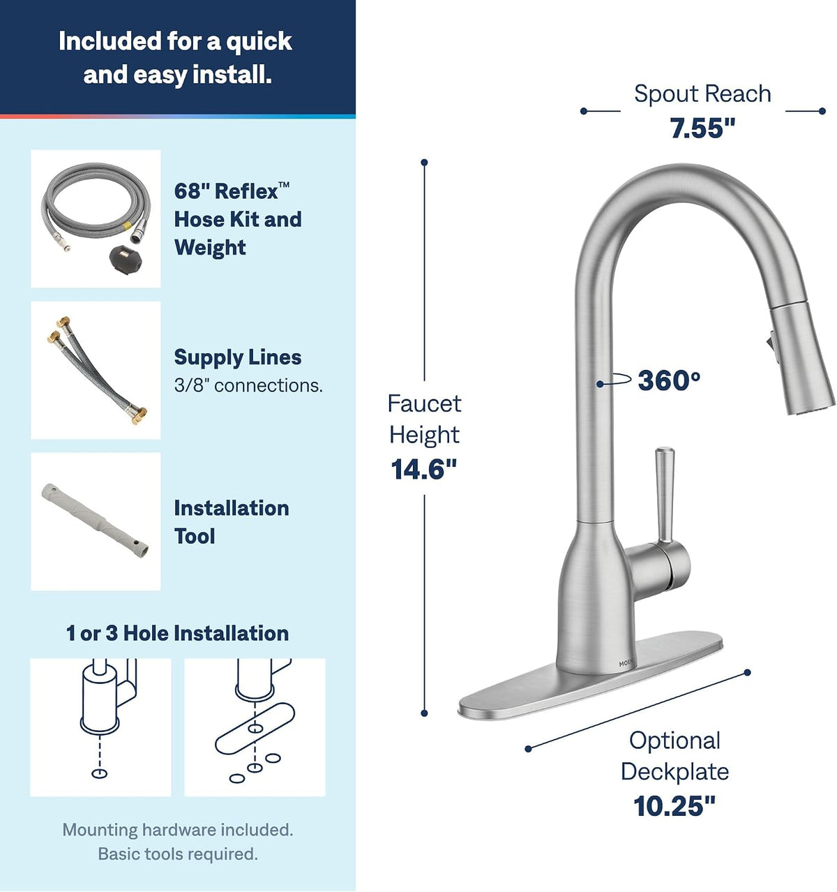 Moen Adler Spot Resist Stainless One-Handle High Arc Pulldown Kitchen Faucet with Power Clean, 87233SRS