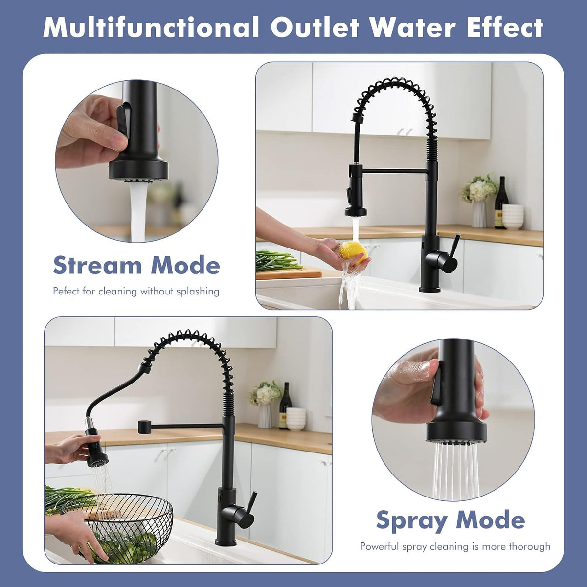 GIMILI Matte Black Touchless Kitchen Faucet with Spring Pull Down Sprayer