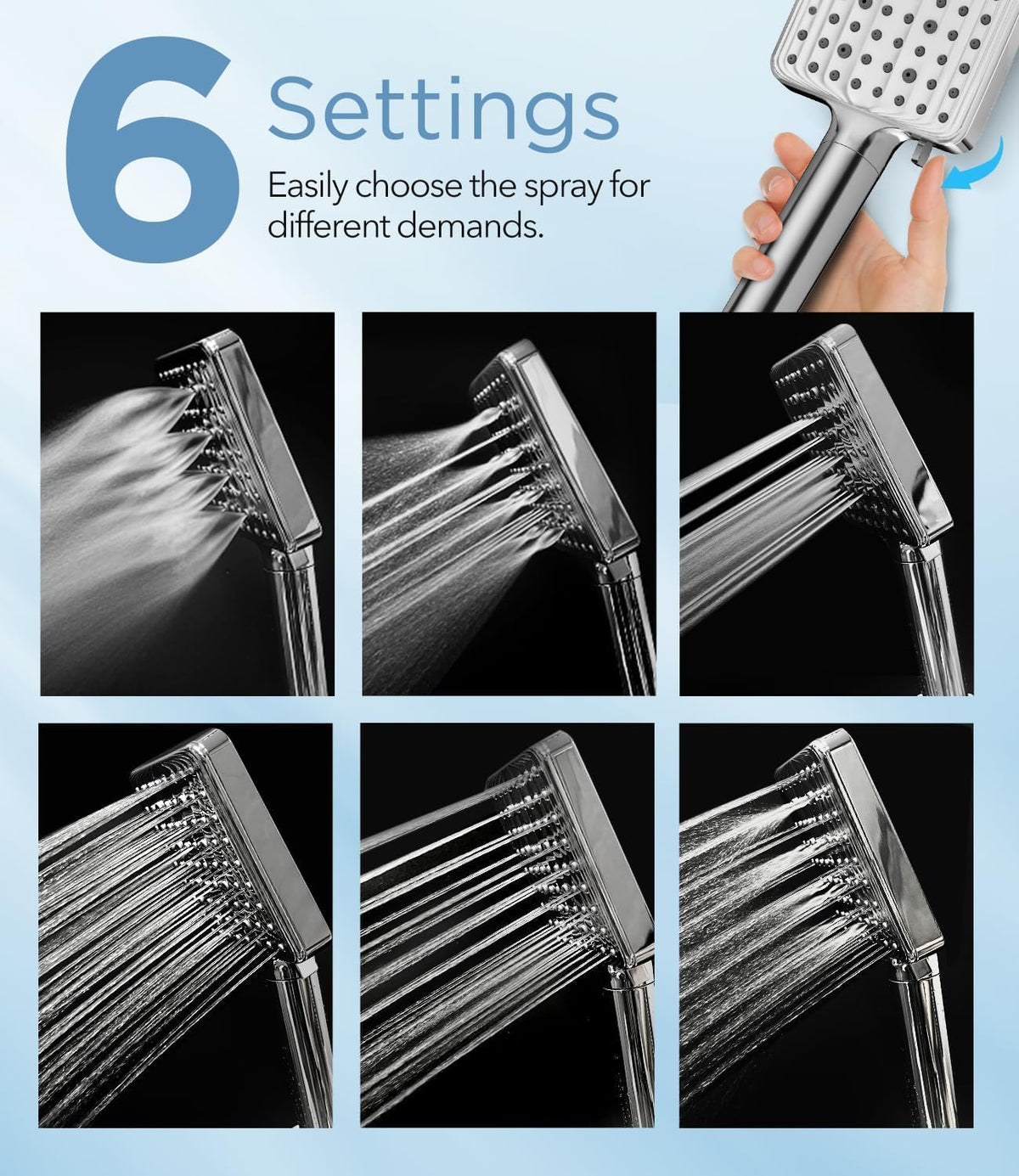 MakeFit Filtered Shower Head with Handheld, High Pressure, 6 Modes, Chrome