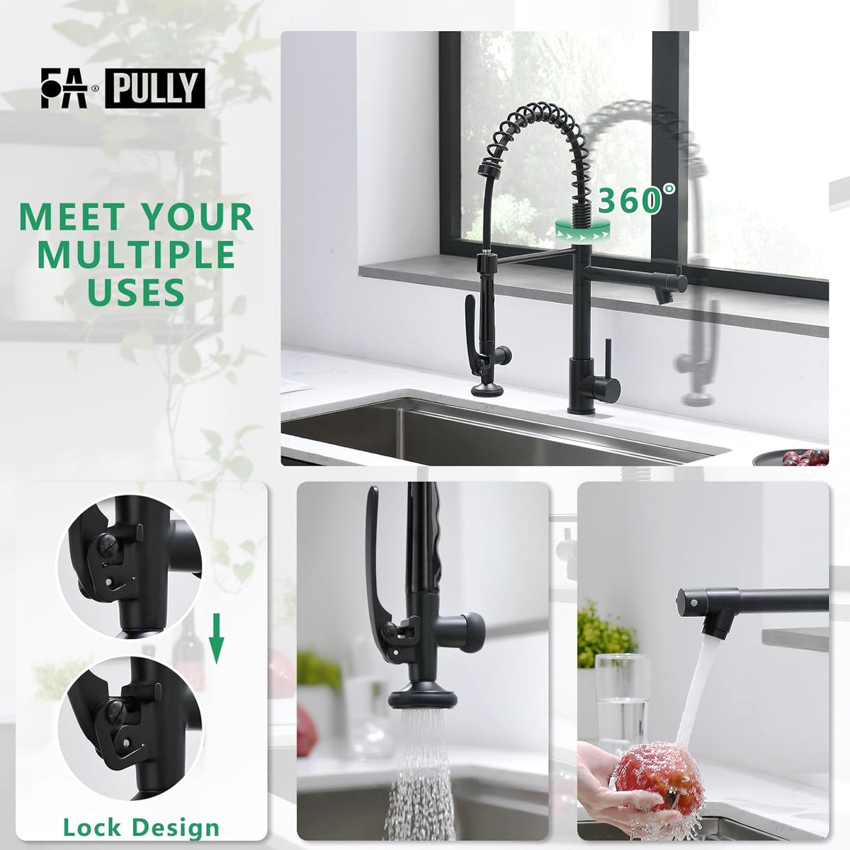 Fapully Black Kitchen Faucet,Commercial Pull Down Kitchen Sink Faucet