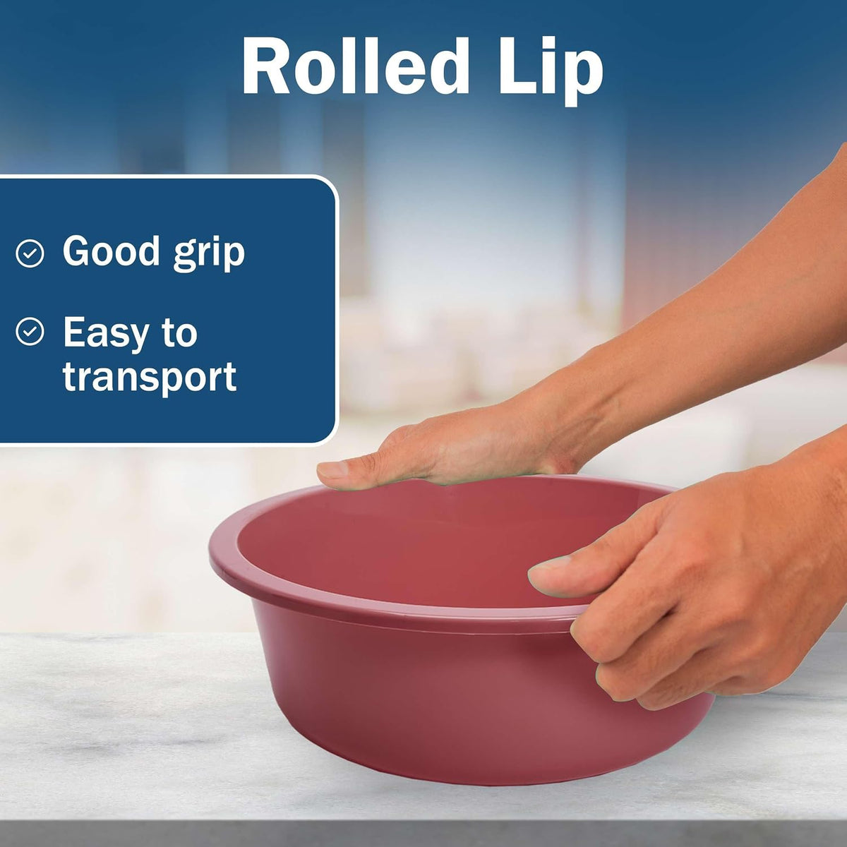 Plastic Wash Basin - 5 Pack of 5 Liter Round Plastic Tub with Rolled Rim - Good for Washing Veggies, Laundry, and Hands and Feet - Good for Hospitals, Nursing Homes, and Medical Facilities