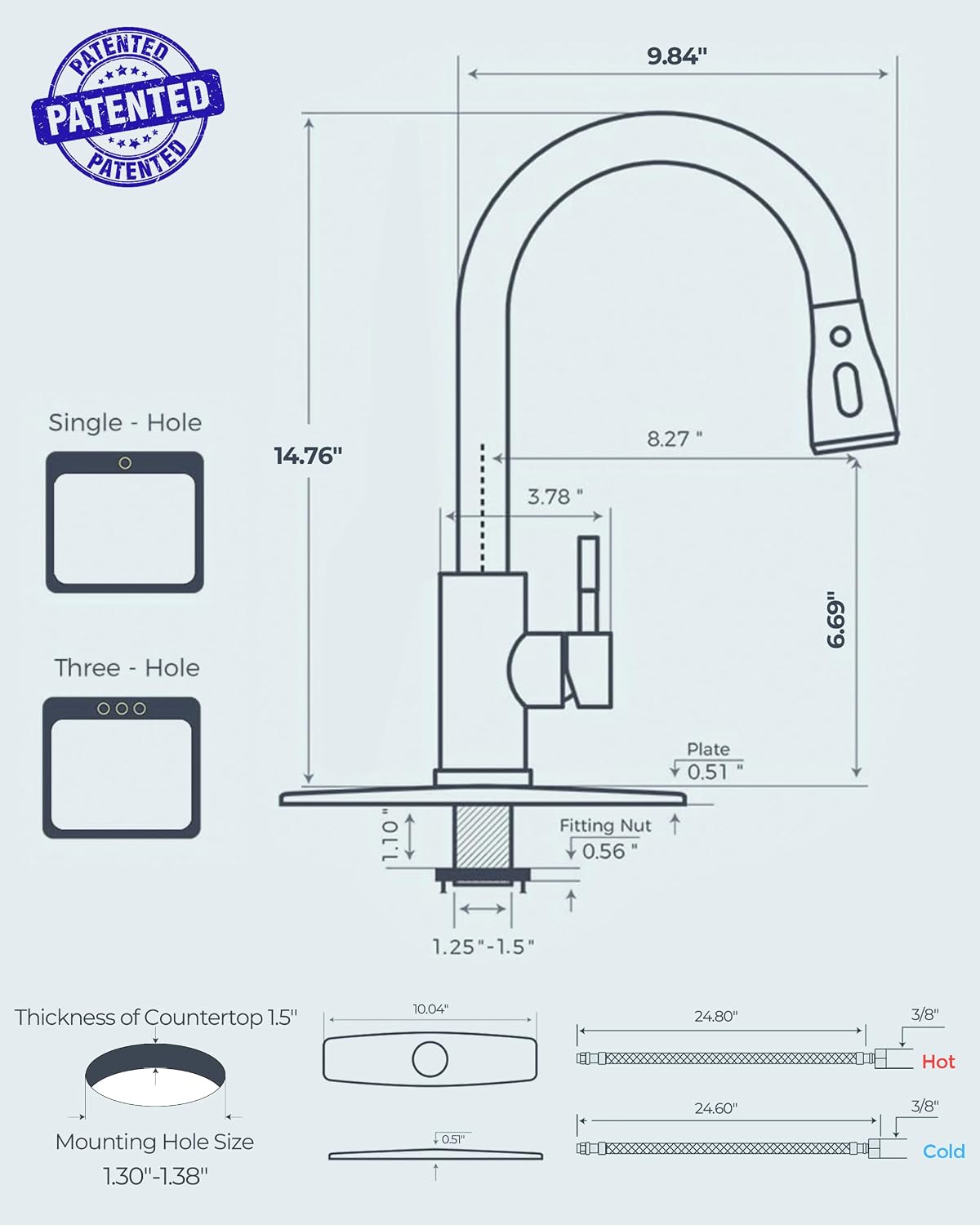 FORIOUS Black Kitchen Faucet with Pull Down Sprayer, Stainless Steel
