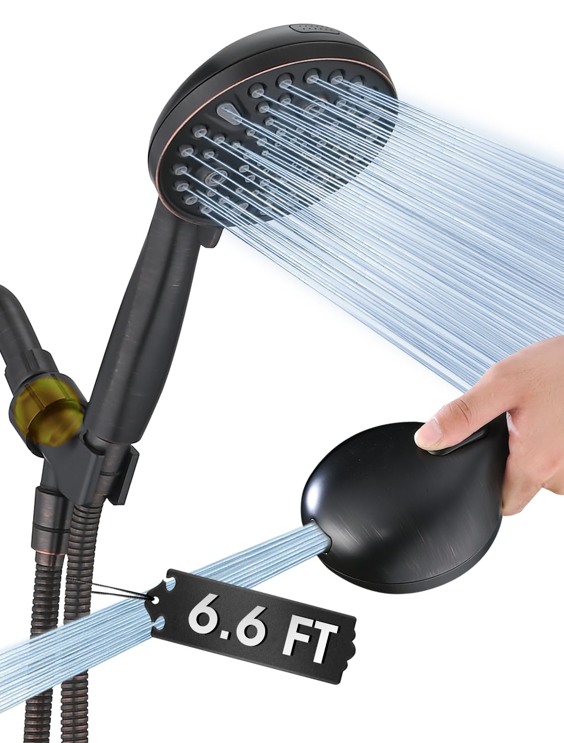 High Pressure 10 Setting Handheld Shower Head, 5" Detachable Showerhead Spray Built-in Power Wash to Clean Tub, Tile & Pets, 79" Extra Long Stainless Steel Hose, Adjustable Bracket - Gold