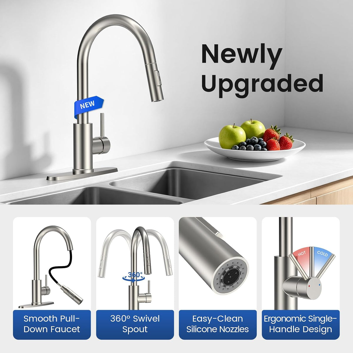 FEELSO Kitchen Faucet with Pull Down Sprayer Stainless Steel Brushed Nickel