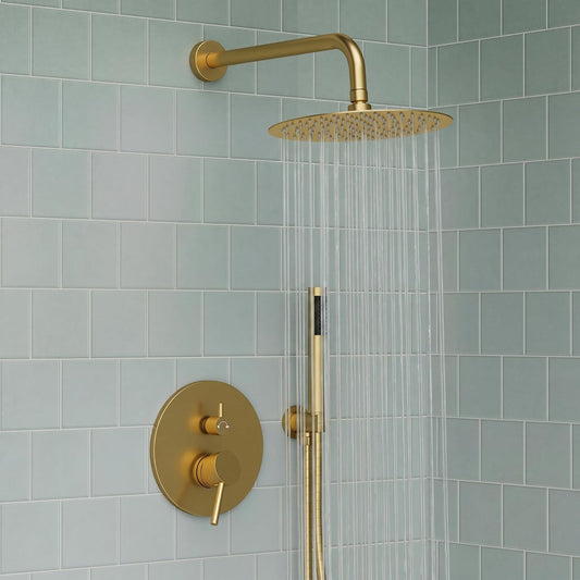 Shower Faucet Set with 10'' Rainfall Head, Handheld and Valve, Brushed Gold