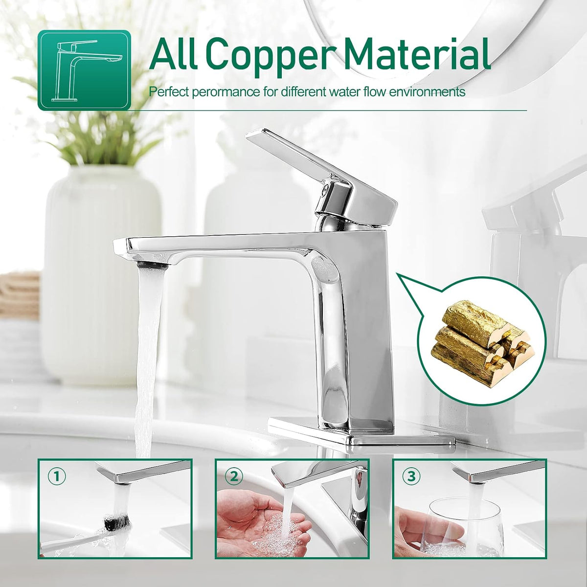 VOTON Chrome Bathroom Faucet Single Handle Bathroom Sink Faucet Lavatory Vanity Faucet with Pop Up Drain & Water Supply Lines