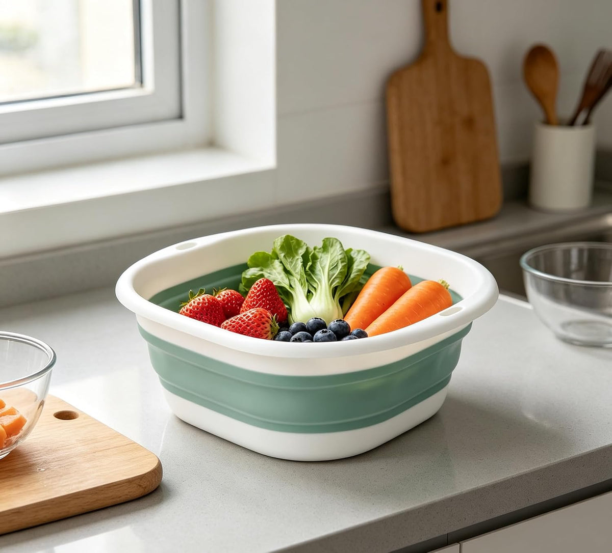 Collapsible Wash Basin, Foldable Sink Dish Tub (7.5L) with Hook