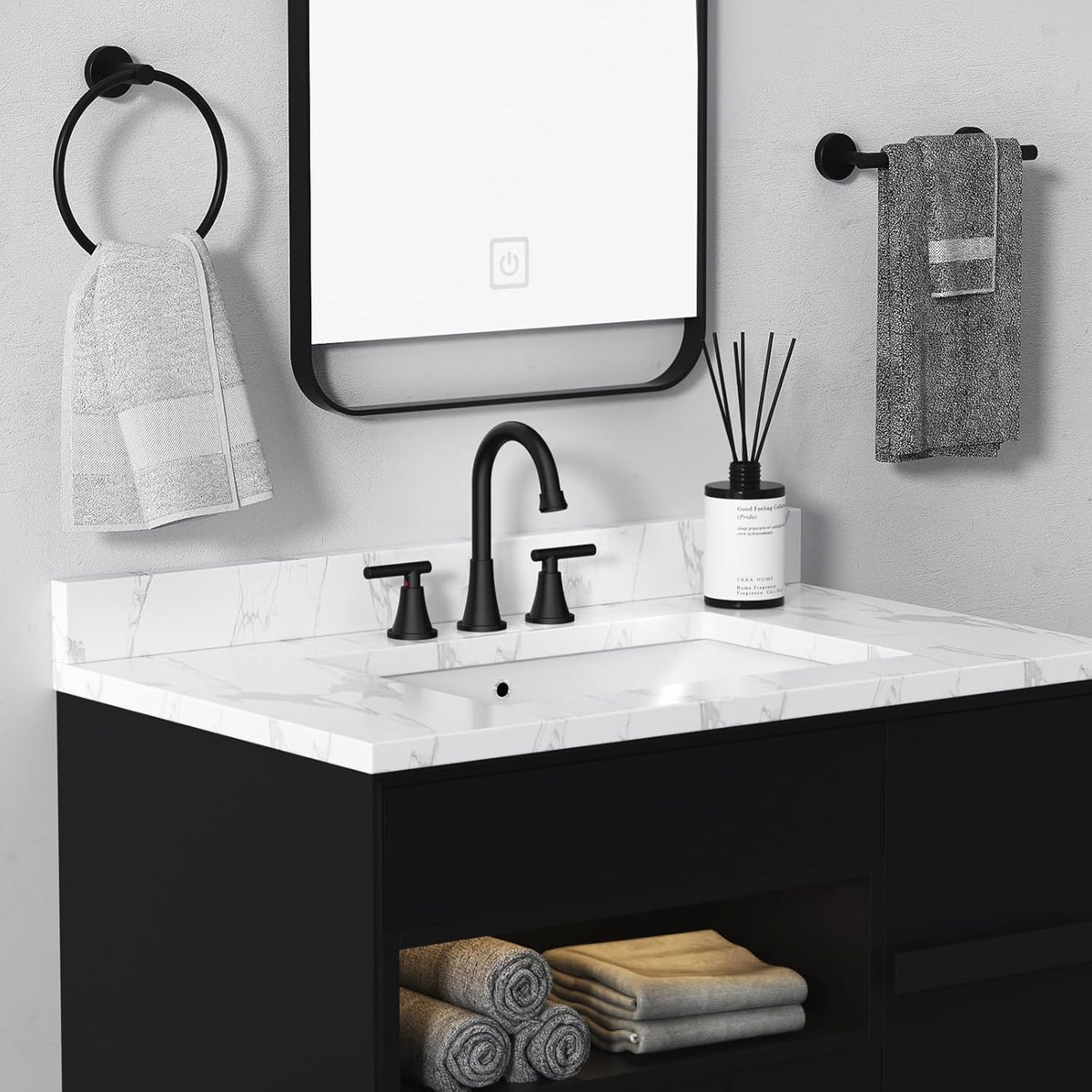 Bathroom Faucet 3 Hole, Matte Black Faucets with Drain and Supply Lines