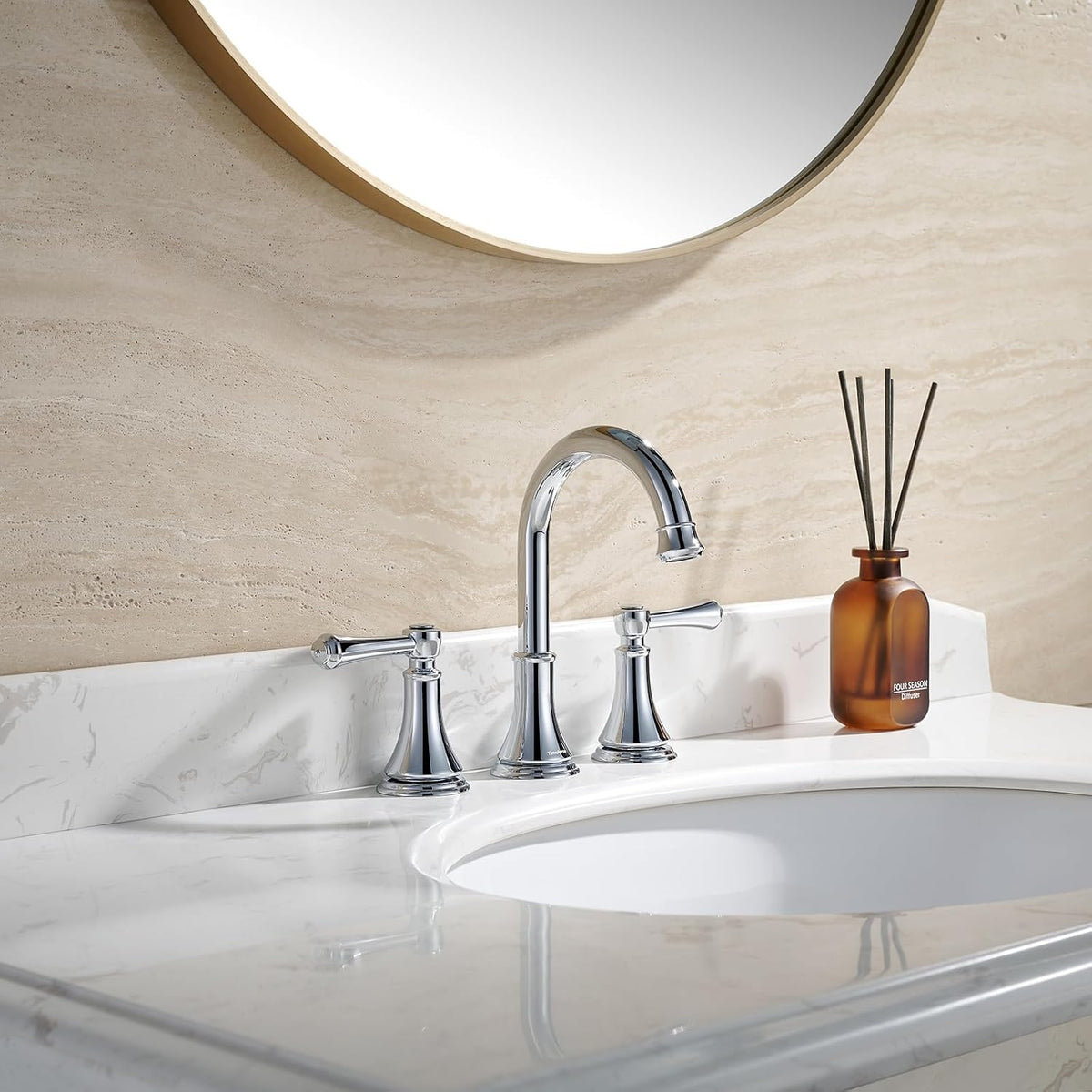 TimeArrow Chrome Widespread Bathroom Sink Faucet 3 Holes with Pop-Up Drain