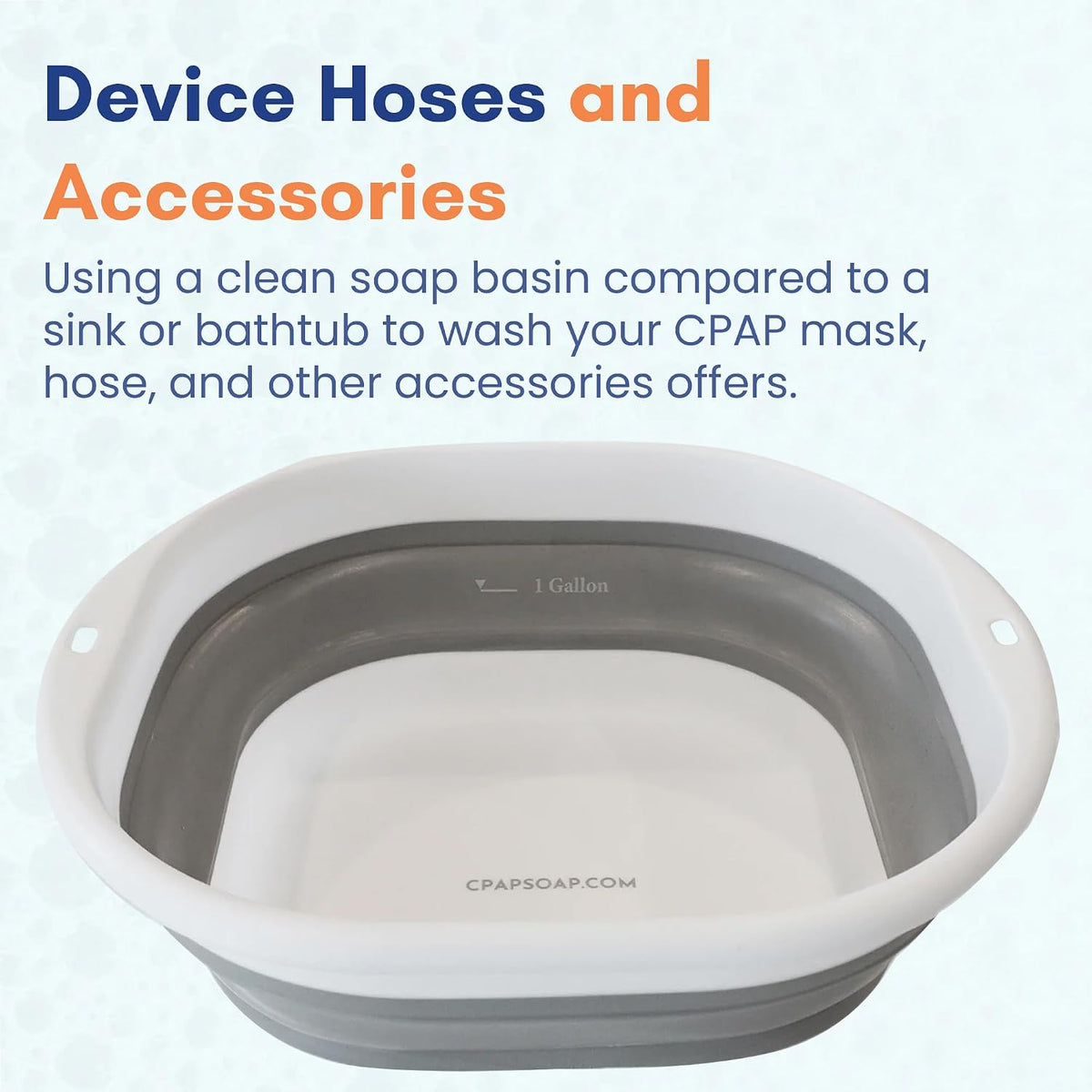 CPAP Wash Basin, 1-Gallon Collapsible Cleaning Tub for Mask, Hoses, and Accessories - Portable Design with Water Measurement Markers, Easy to Use - CPAP Soap by Liviliti