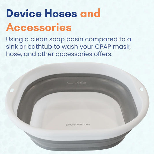 CPAP Wash Basin, 1-Gallon Collapsible Cleaning Tub for Mask, Hoses, and Accessories - Portable Design with Water Measurement Markers, Easy to Use - CPAP Soap by Liviliti