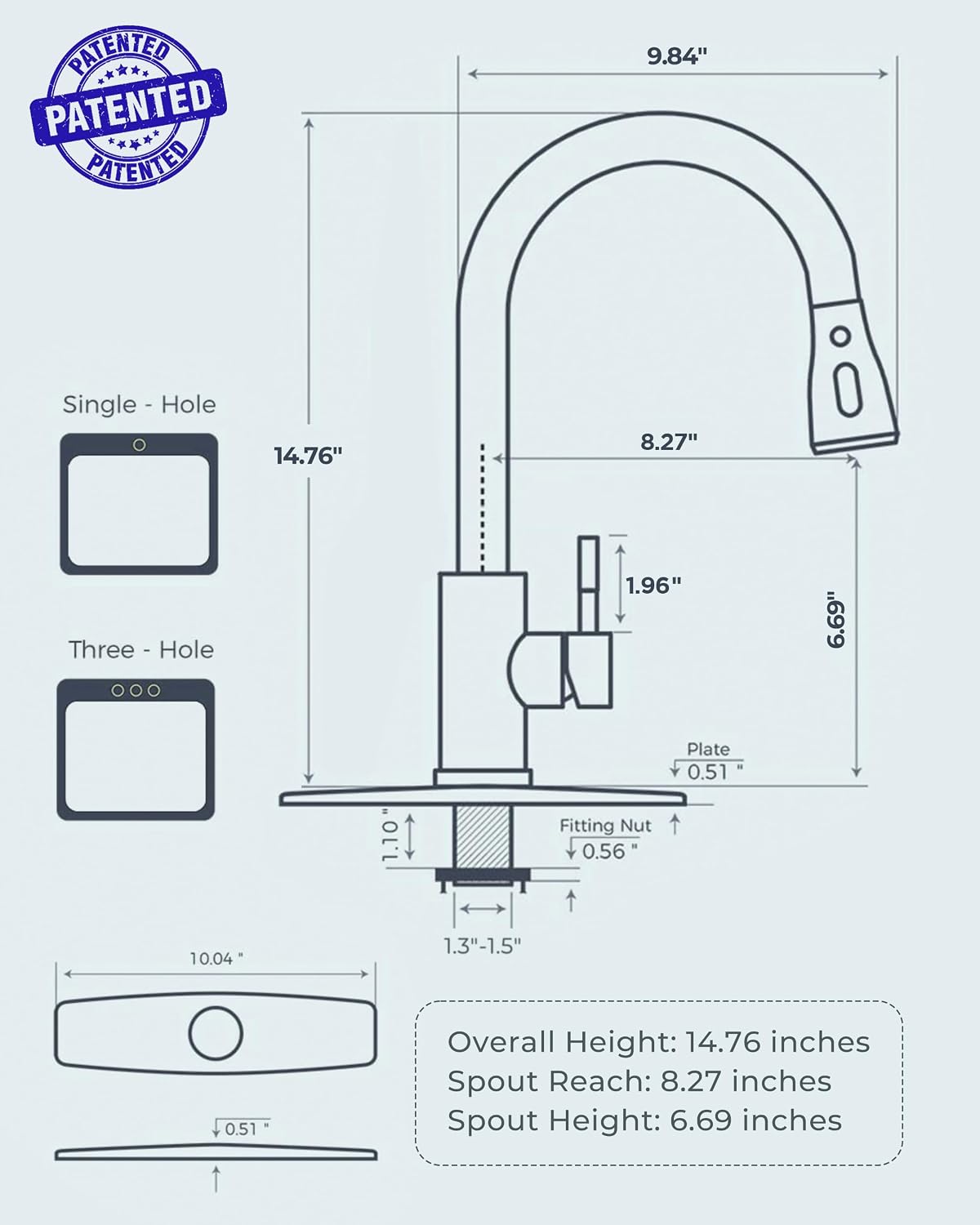 FORIOUS Kitchen Faucets Pull Down Sprayer, Stainless Steel, Brushed Nickel
