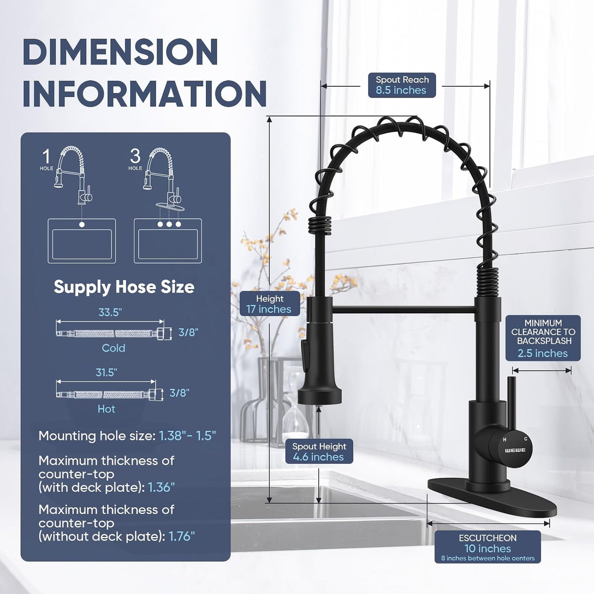 WEWE Black Kitchen Faucet with Pull Down Sprayer, High Arc Bar Sink Faucet