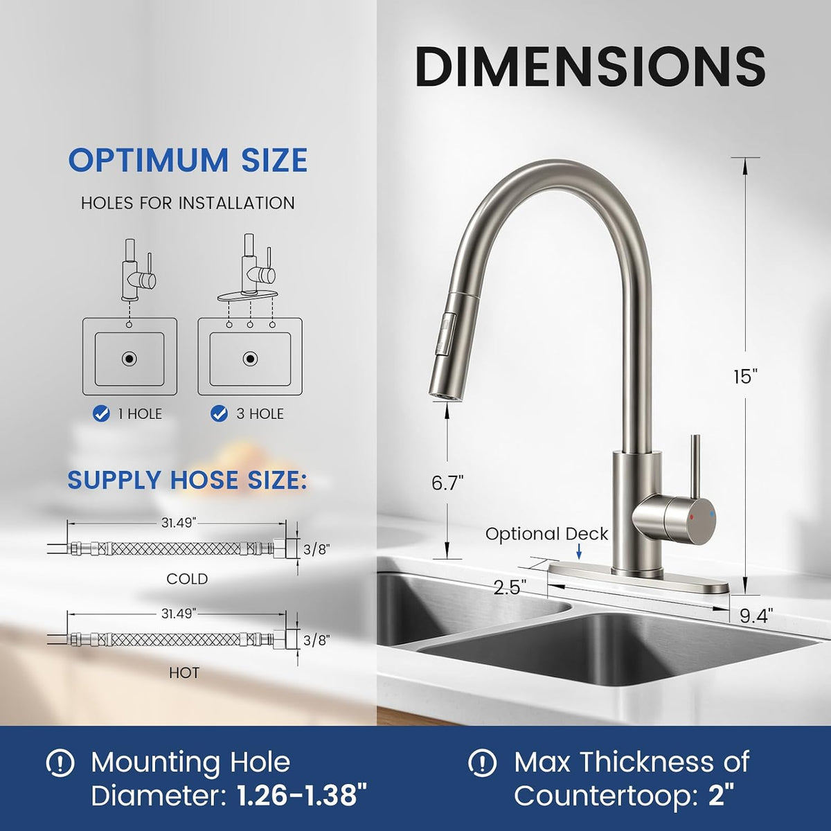 FEELSO Kitchen Faucet with Pull Down Sprayer Stainless Steel Brushed Nickel