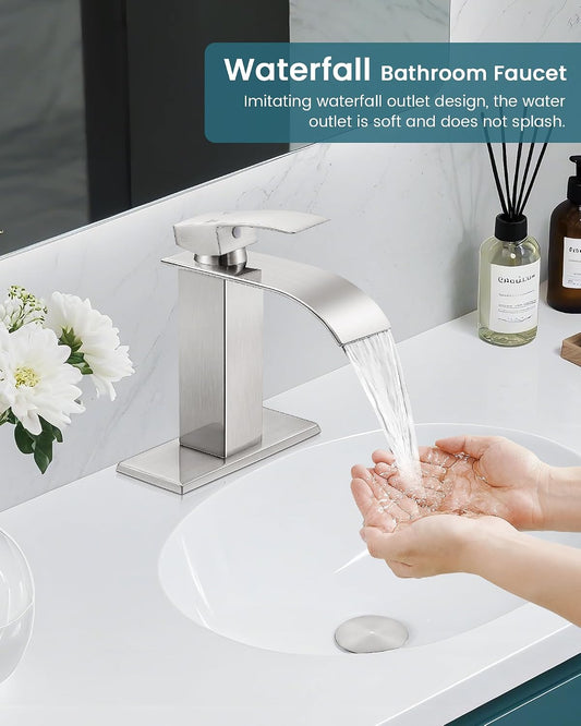 Bathroom Faucet Brushed Nickel Waterfall Single Handle Vanity Faucet