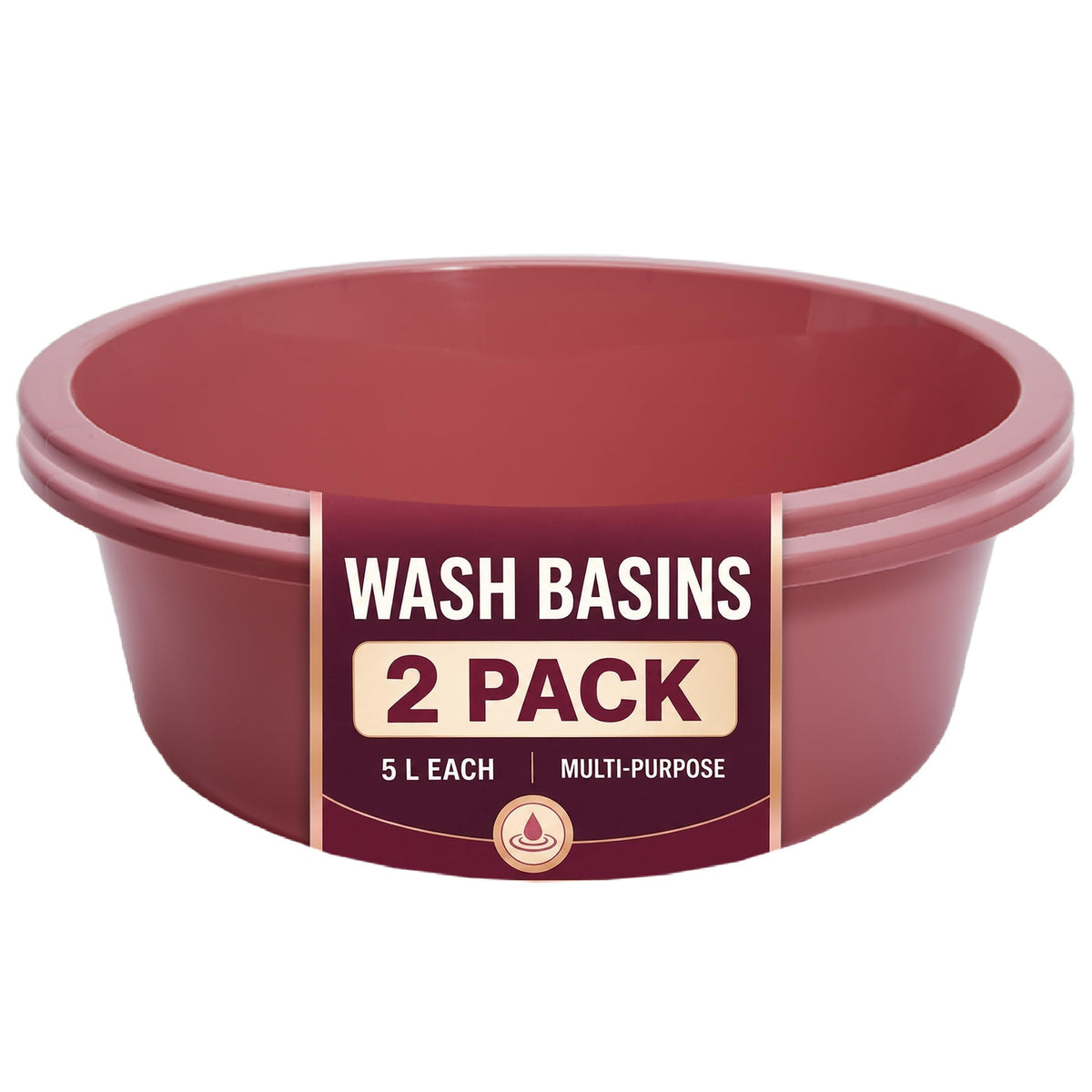Plastic Wash Basin - 5 Pack of 5 Liter Round Plastic Tub with Rolled Rim - Good for Washing Veggies, Laundry, and Hands and Feet - Good for Hospitals, Nursing Homes, and Medical Facilities