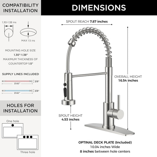 FORIOUS Kitchen Sink Faucet, 3 Modes Sprayer, Single Handle, Brushed Nickel