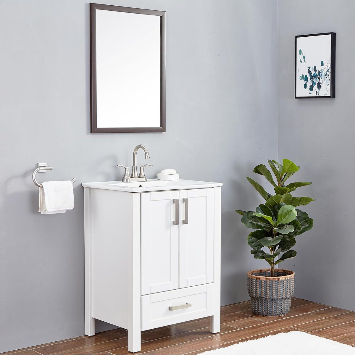 Bathroom Faucet, 4 Inch Centerset, 2 Handle High-Arc, Brushed Nickel
