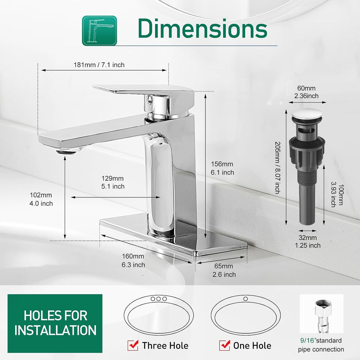 VOTON Chrome Bathroom Faucet Single Handle Bathroom Sink Faucet Lavatory Vanity Faucet with Pop Up Drain & Water Supply Lines