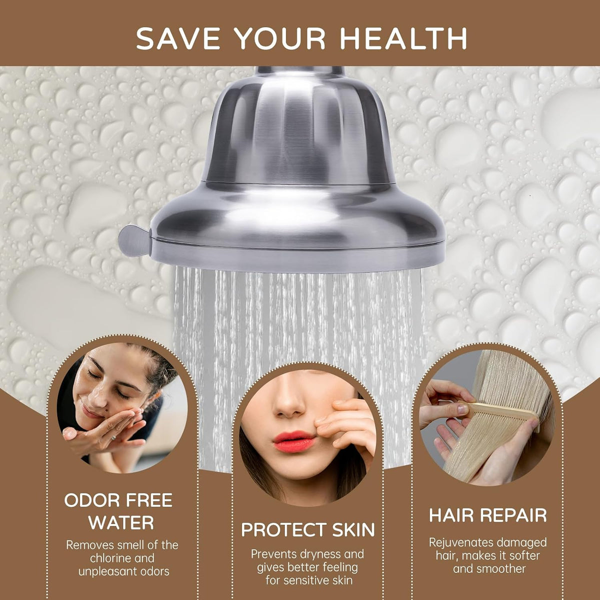 Filtered Shower Head,Shower Head Filter for Hard Water - Detachable Showerhead for Hard Water Harmful Substances Improves Skin & Hair - Nickel