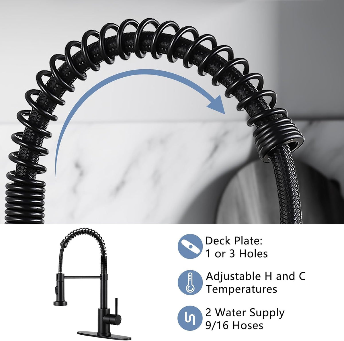 DJS Kitchen Sink Faucet with Pull Down Sprayer Single Handle Matte Black