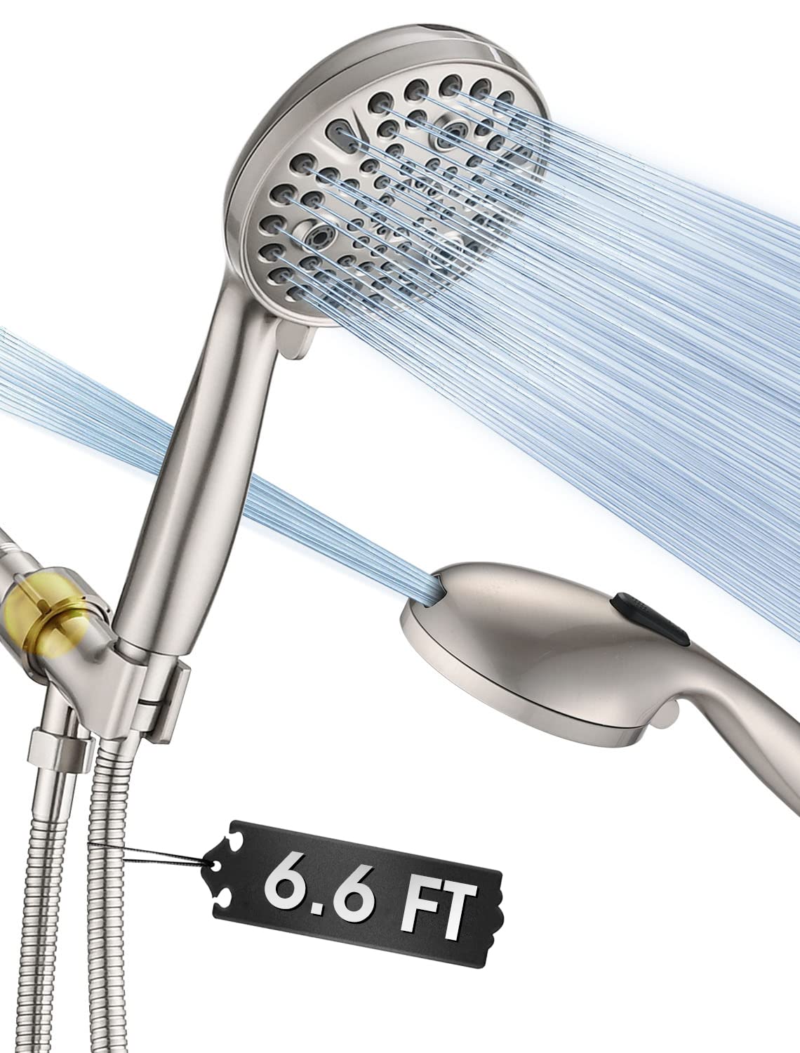 High Pressure 10 Setting Handheld Shower Head, 5" Detachable Showerhead Spray Built-in Power Wash to Clean Tub, Tile & Pets, 79" Extra Long Stainless Steel Hose, Adjustable Bracket - Gold