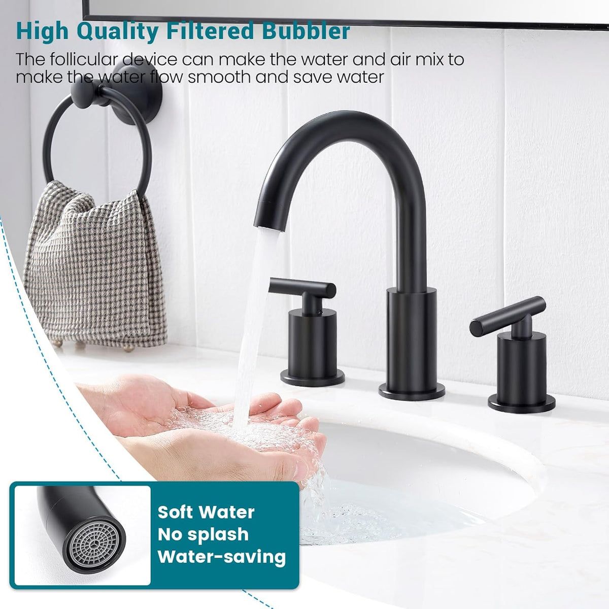 Bathroom Faucet 3 Hole, 2 Handle Vanity Sink Faucet Matte Black