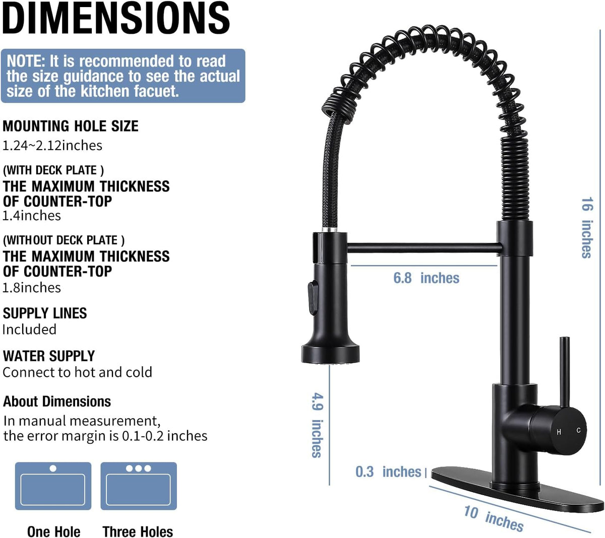 DJS Kitchen Sink Faucet with Pull Down Sprayer Single Handle Matte Black