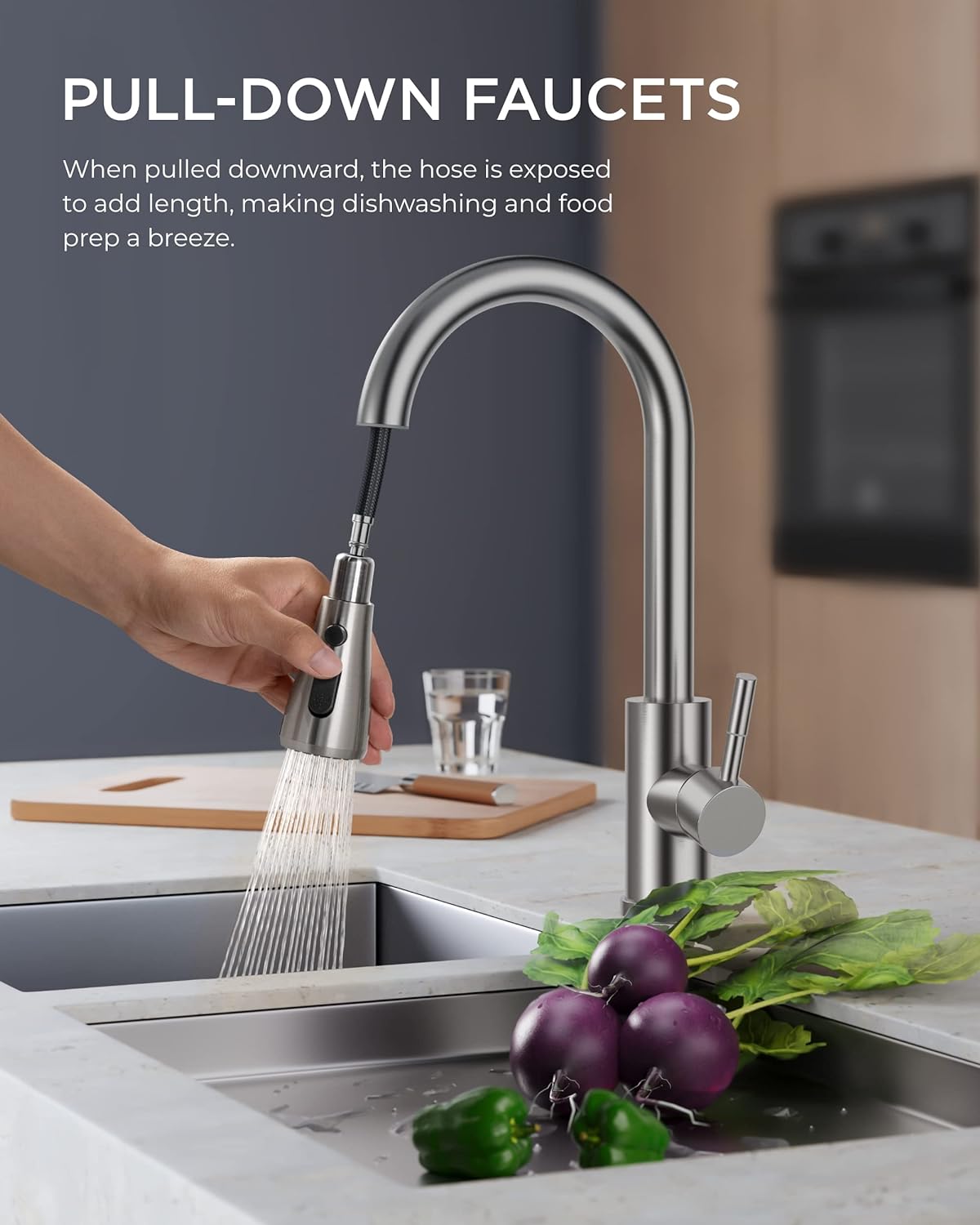 FORIOUS Kitchen Faucets Pull Down Sprayer, Stainless Steel, Brushed Nickel