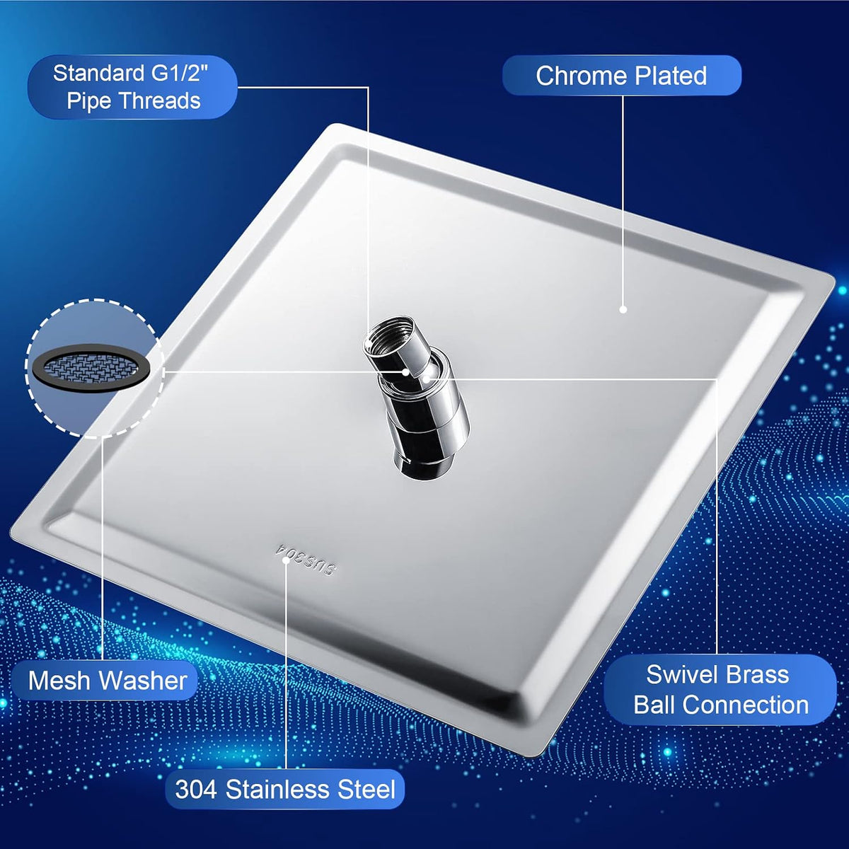 10 Inch Rain Shower Head Square High Pressure Ceiling or Wall Mount