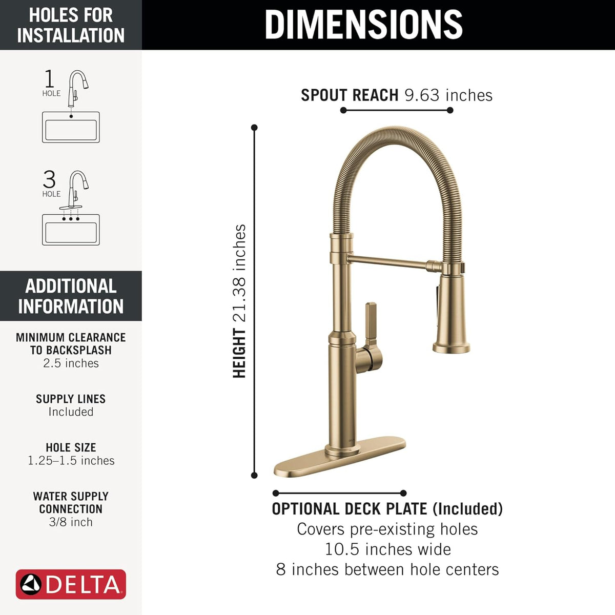 Delta Faucet Rhett Pro Commercial Style Kitchen Faucet with Pull Down Sprayer, Gold Commercial Kitchen Faucet, Spring Kitchen Faucet, Delta Kitchen Sink Faucet, Champagne Bronze 18829-CZ-DST
