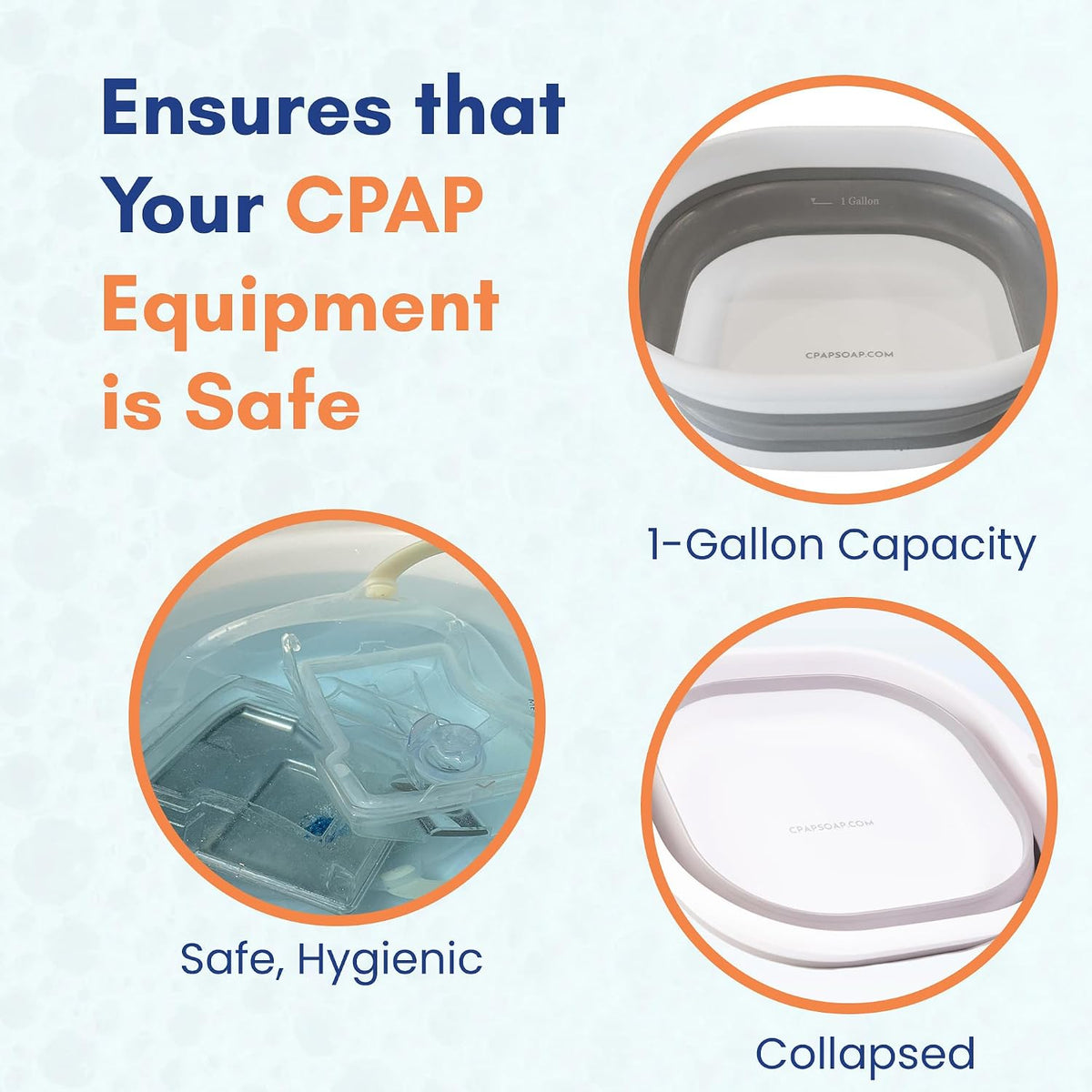 CPAP Wash Basin, 1-Gallon Collapsible Cleaning Tub for Mask, Hoses, and Accessories - Portable Design with Water Measurement Markers, Easy to Use - CPAP Soap by Liviliti