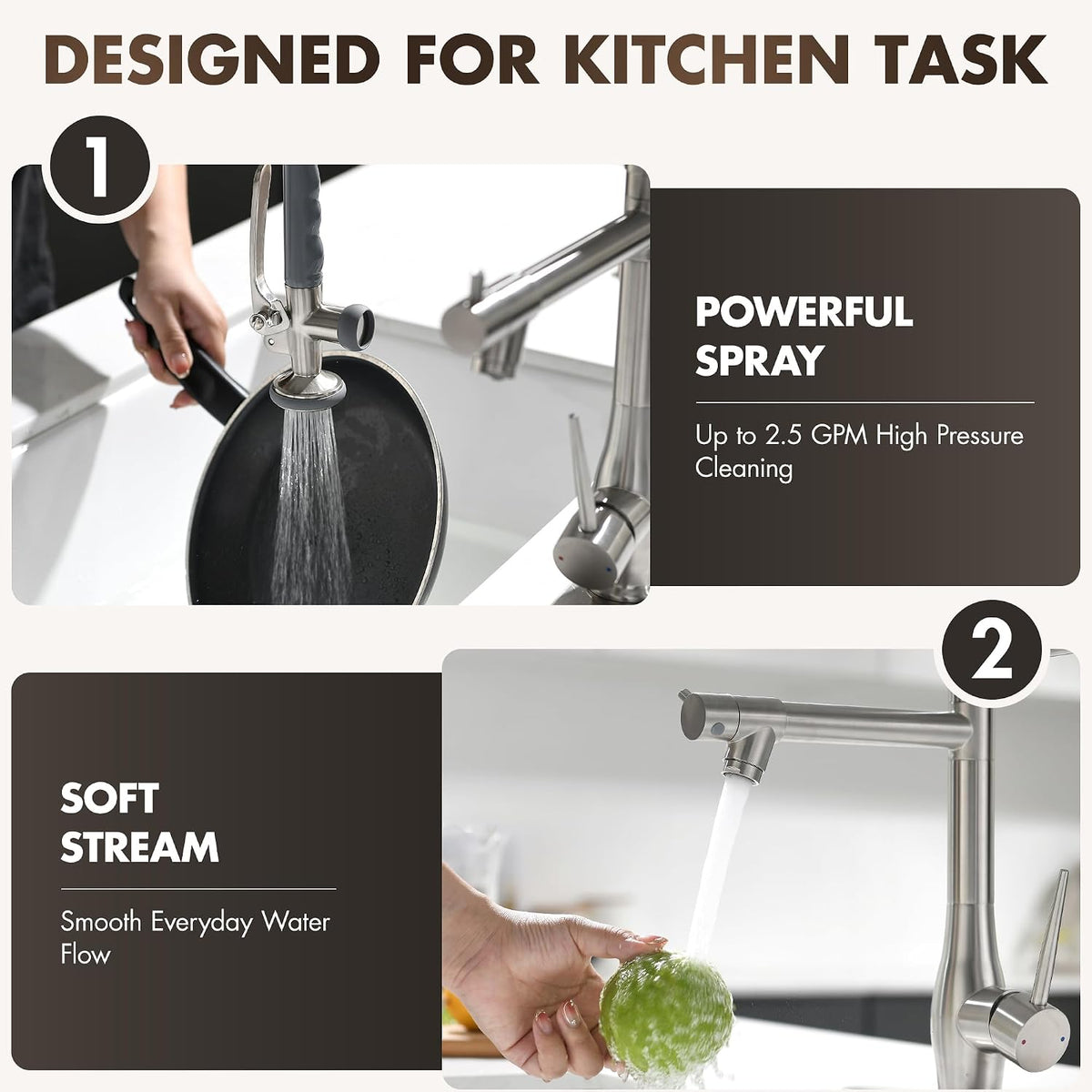 GIMILI Commercial Kitchen Sink Faucet with Pull Down Sprayer Brushed Nickel