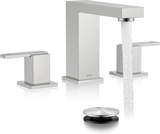 KENES Brushed Nickel 8 Inch Widespread Bathroom Faucet 2 Handle 3 Hole