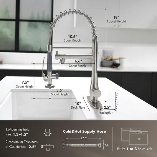 GIMILI Commercial Kitchen Sink Faucet with Pull Down Sprayer Brushed Nickel