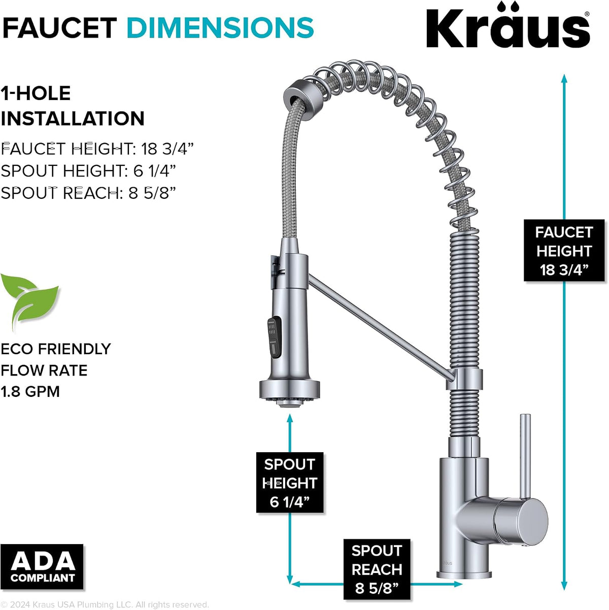 KRAUS Chrome 18.75 in Commercial Pull Down Kitchen Faucet KPF-1610CH