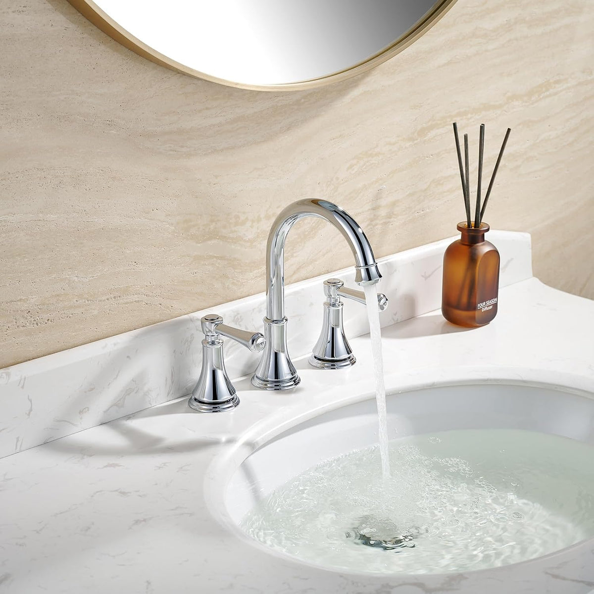 TimeArrow Chrome Widespread Bathroom Sink Faucet 3 Holes with Pop-Up Drain