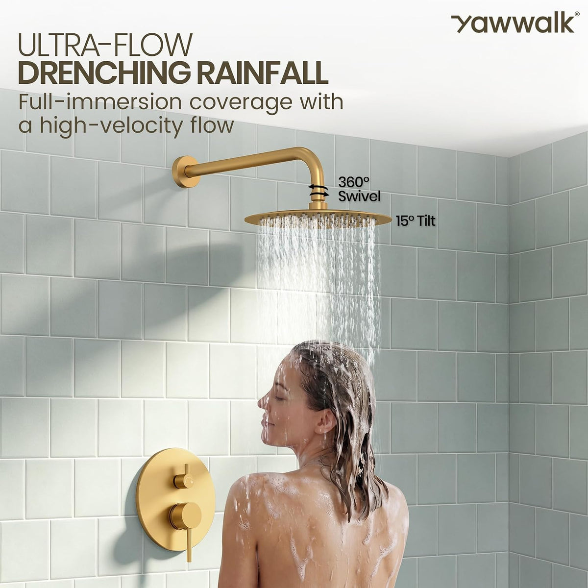Shower Faucet Set with 10'' Rainfall Head, Handheld and Valve, Brushed Gold
