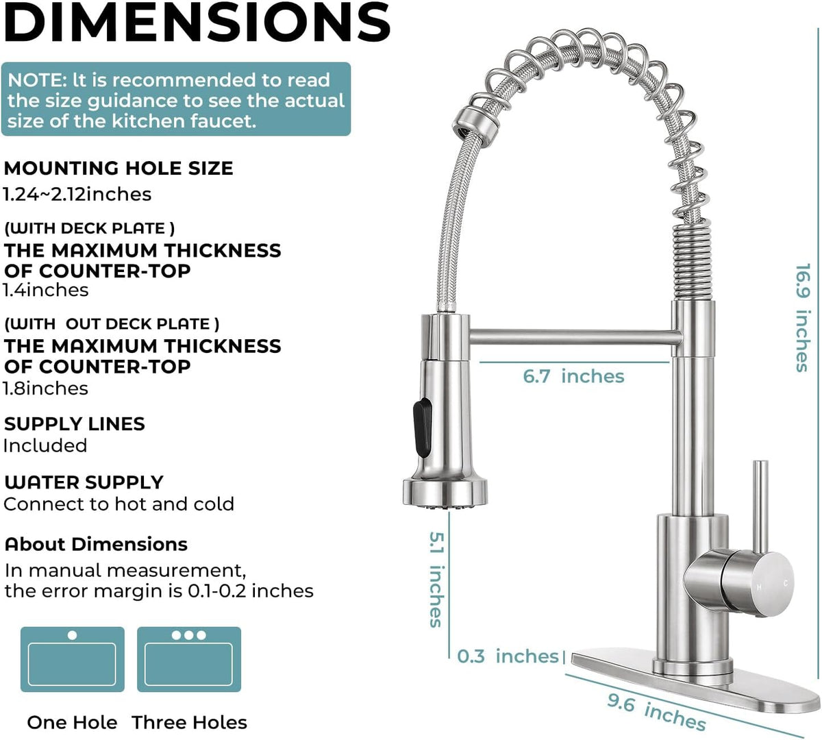Kitchen Faucet with Pull Down Sprayer, Brushed Nickel