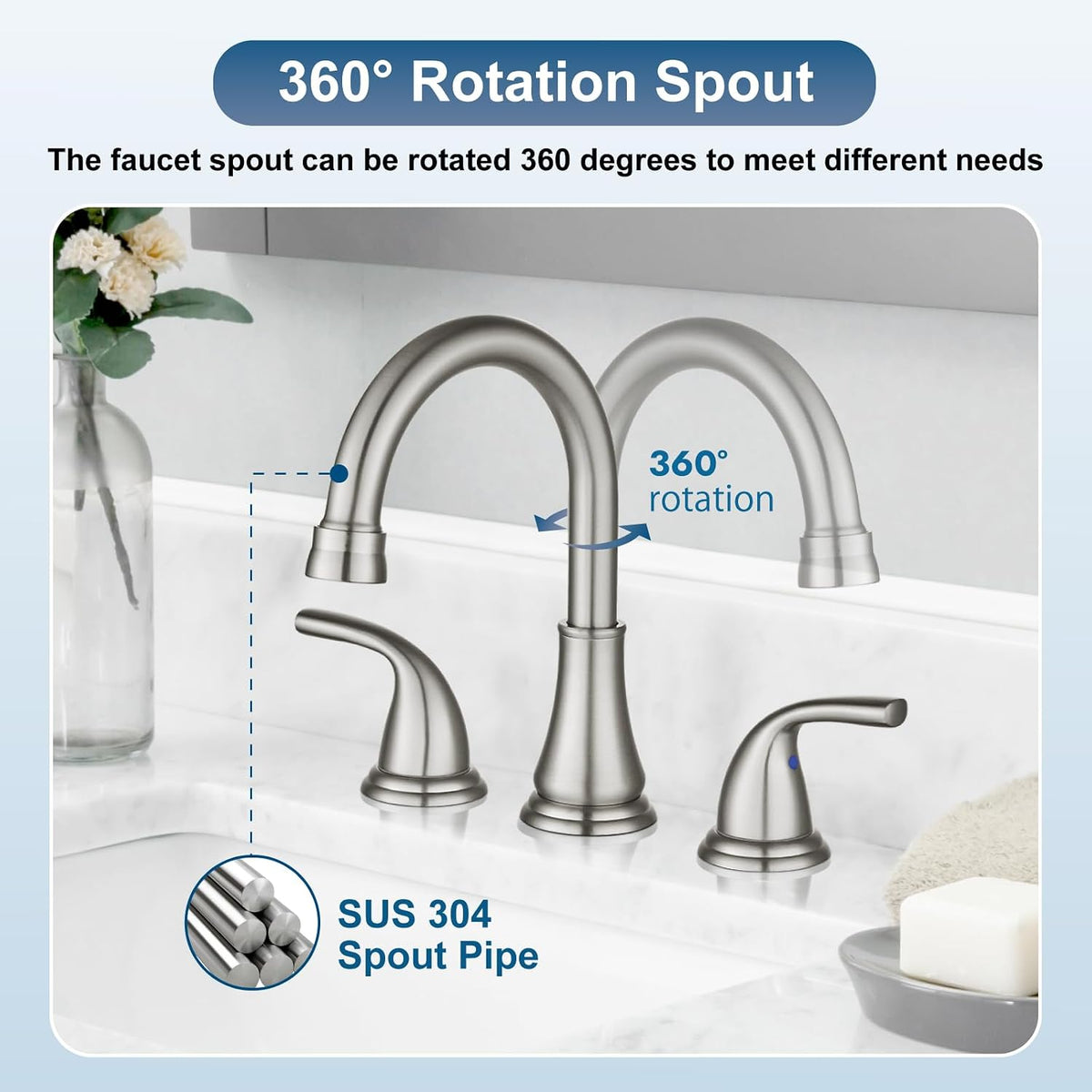 Brushed Nickel Widespread Bathroom Sink Faucet, 3 Hole 8 Inch