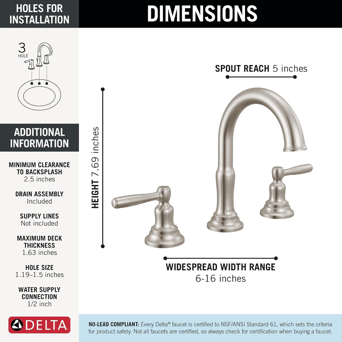 Delta Roe Brushed Nickel Bathroom Faucet 3 Hole, 8 Inch Widespread Bathroom Sink Faucet for Vanity, Push-Pop Drain Assembly, Stainless 35985LF-SS
