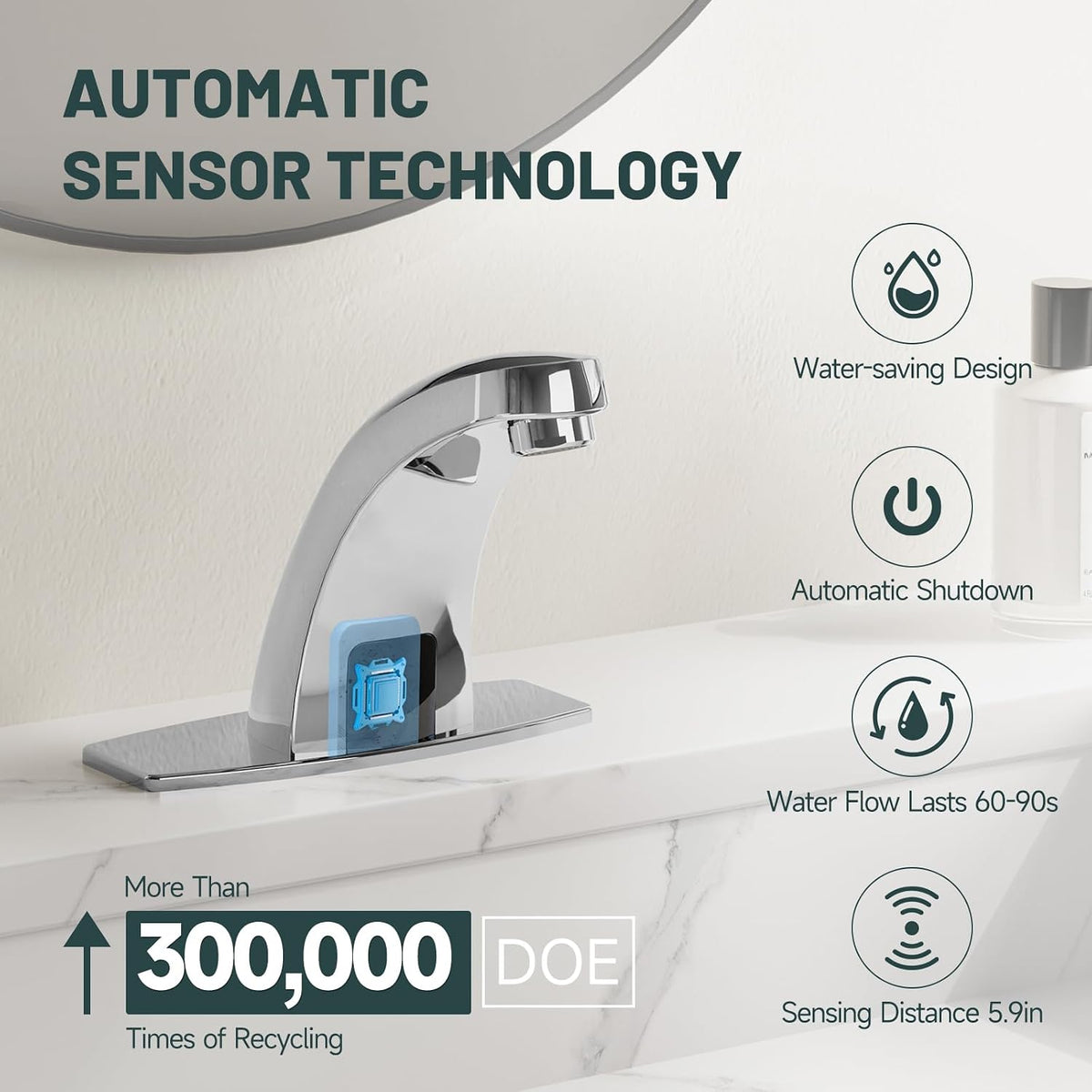 Touchless Bathroom Faucet, Sensor Faucets, Chrome
