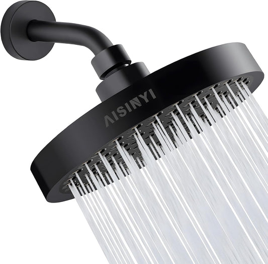 6" High Pressure Rain Shower Head, Luxury Matte Black Finish